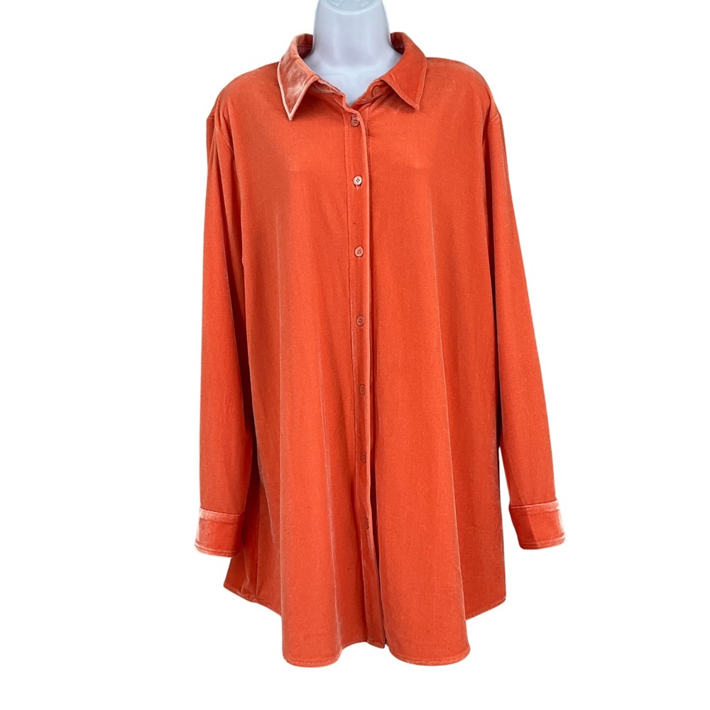 Soft Surroundings Tunic Shirt Womens XL Orange Velvet Long Sleeve Boho Vibrant